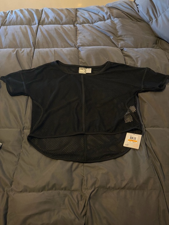 Puma Tops - Puma Black Mesh Cropped Tee - Short Sleeve Athletic Top